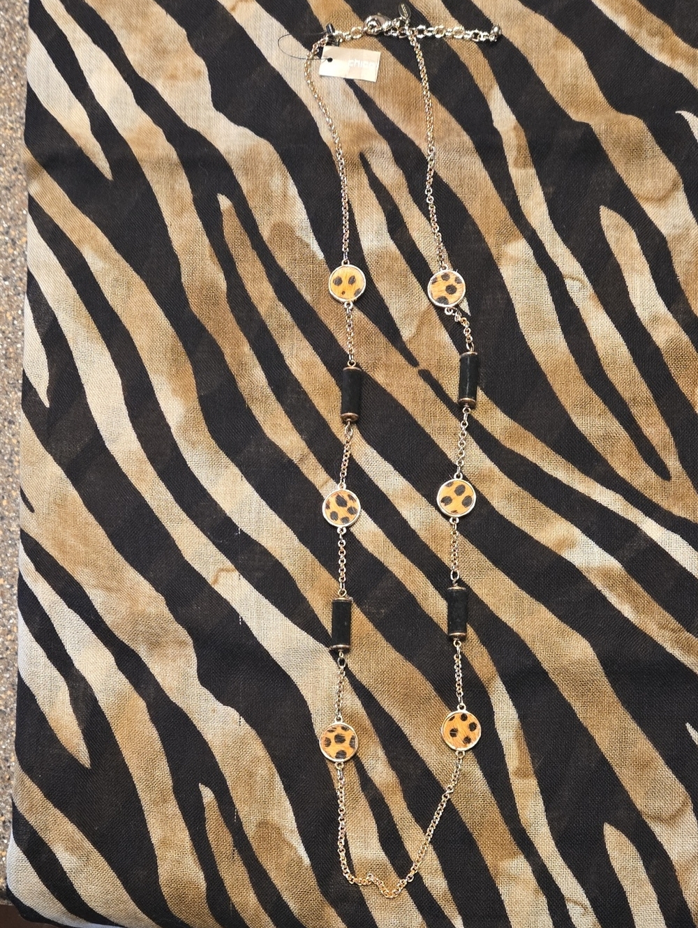Chico's Leopard-Accent Black and Tan Long Necklace